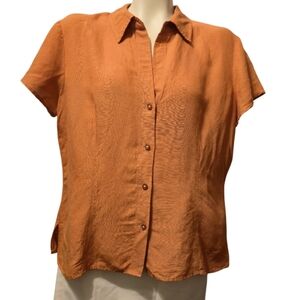 NEW YORK‎ & COMPANY Linen Blend  Button Down  Blouse Burnt Orange Size Large